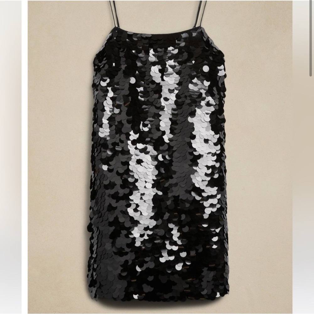 NWT Banana Republic TEIA SEQUIN MINI DRESS XS black sequin LBD spaghetti strap
